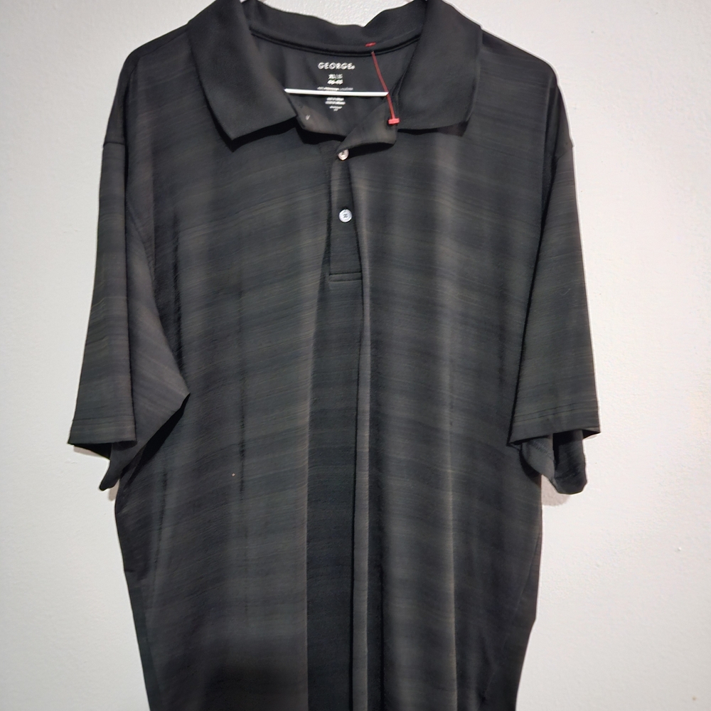 Mens George Black Subtle-Striped Short Sleeve Polo XLG